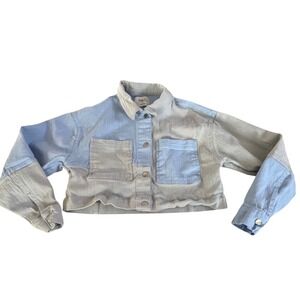 Rue 21 Womens Light Wash Denim Crop Jacket Size L Colorblock Two Tone grey blue